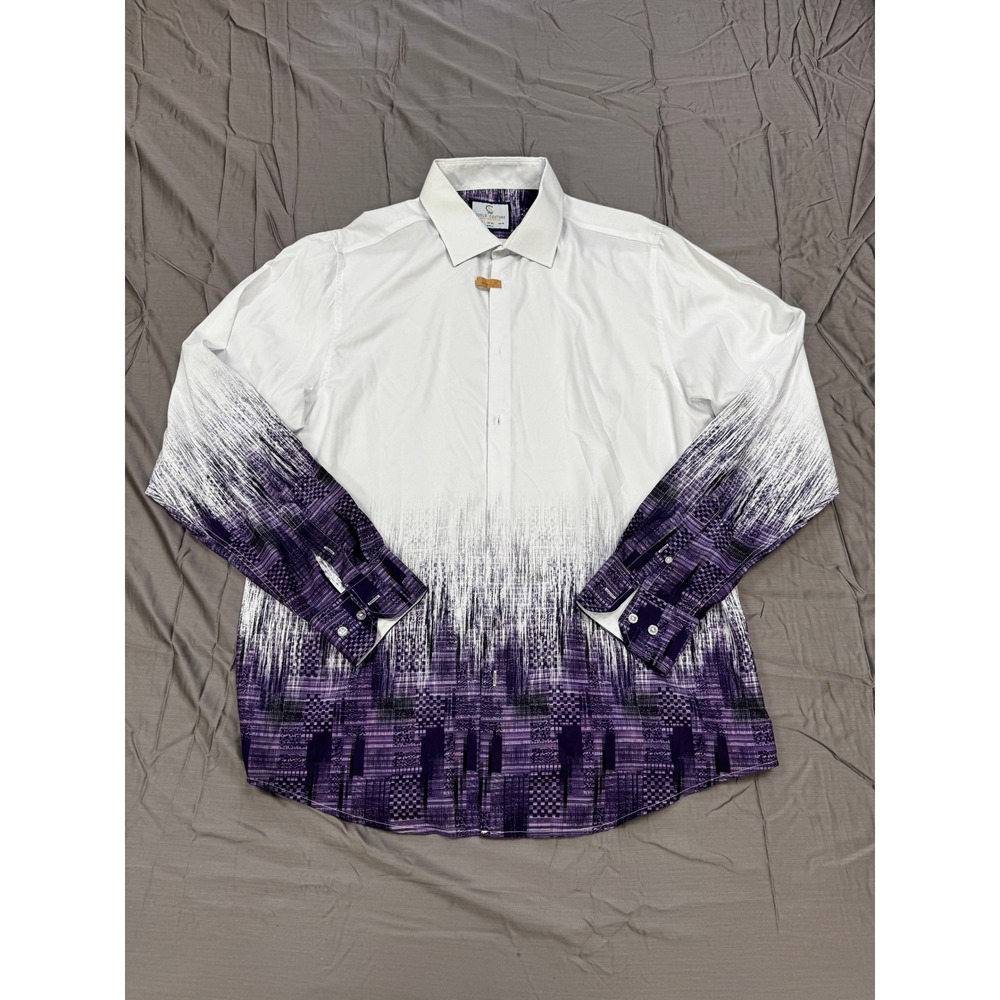 Suslo Couture Mens 4XL Purple White Ombre Abstract Print Button Down Shirt
